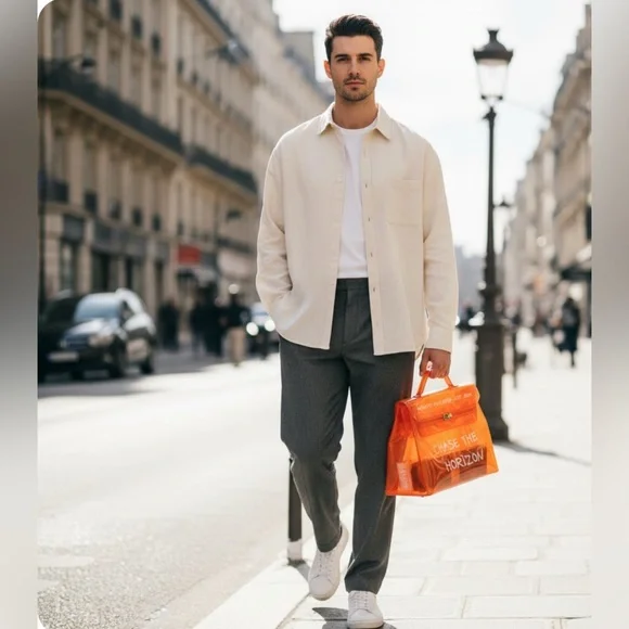 HERMES Vinyl Kelly Hand Bag Vinyl Orange and Hermes scarf tie guide booklet - Picture 3 of 11